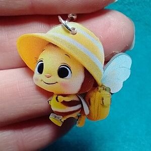 Cute yellow bee with backpack wire dangle earrings